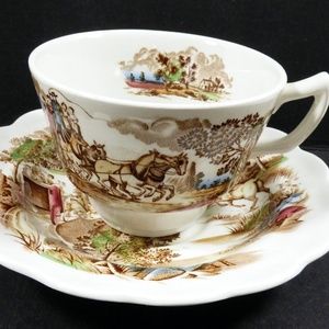 Ridgway Potteries Catching Mail Tea Cup & Saucer set Staffordshire England